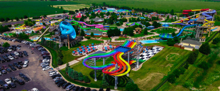 Drone shot of raging waves waterpark